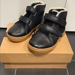Ugg Black Leather/ Suede  High-Top Sneakers with Fur Lining
